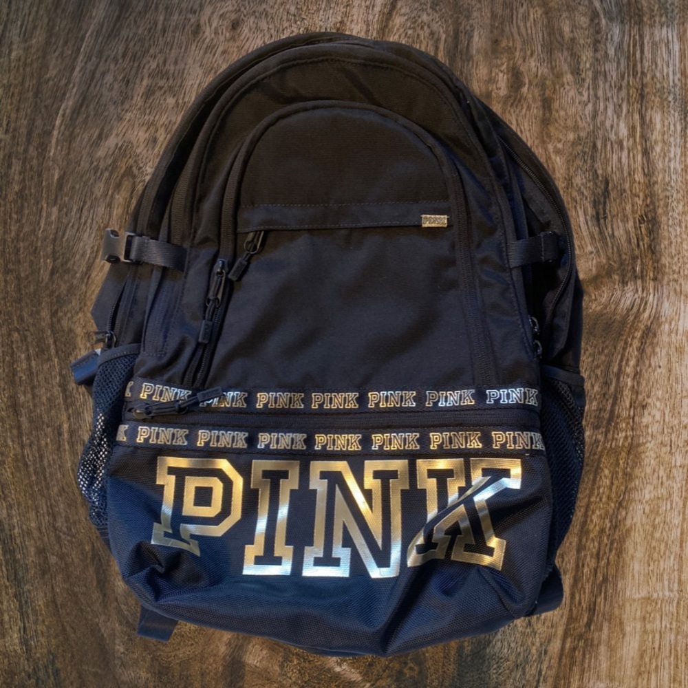 VS PINK Black and Gold Backpack
